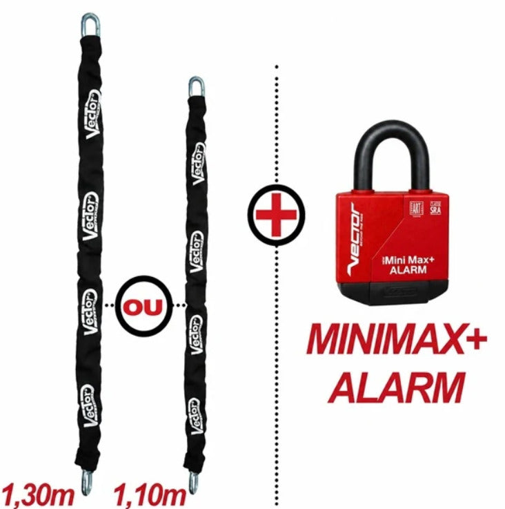 Chaîne antivol Vector + Bloque-disque alarme cadenas Minimax Alarm+